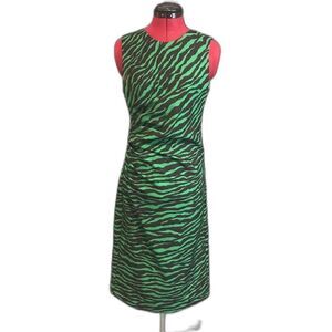 Parosh Dress Women’s Size Small Green Zebra Print Sleeveless Sheath MIDI